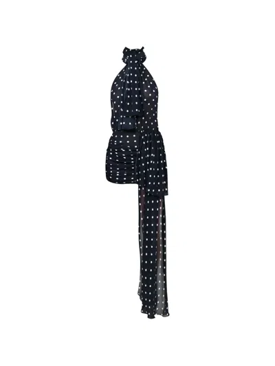Rowen Rose Polka-dot Ruched Dress In Blue