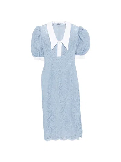Rowen Rose Puffy-sleeves Lace Midi Dress In Blue