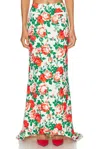 Rowen Rose Sable Printed Low Waist Long Skirt In Cream & Red Roses
