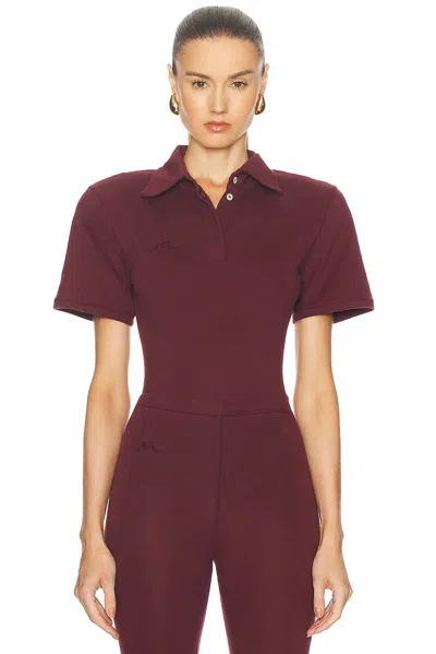 Rowen Rose Short Sleeve Polo Top In Bordeaux