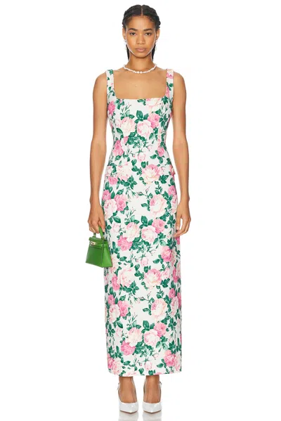 Rowen Rose Sleeveless Long Dress In Light Pink & Pink Roses