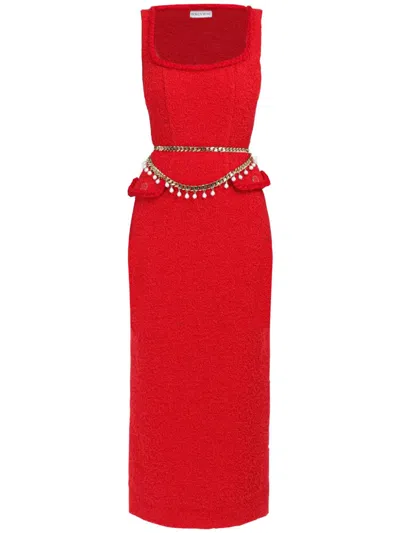 Rowen Rose Sleeveless Tweed Maxi Dress In Rot