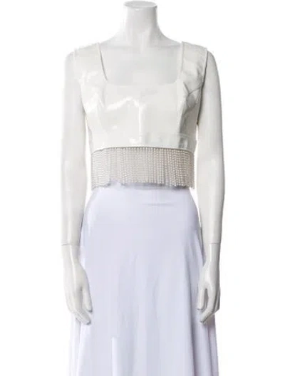 Pre-owned Rowen Rose Square Neckline Sleeveless Crop Top In White