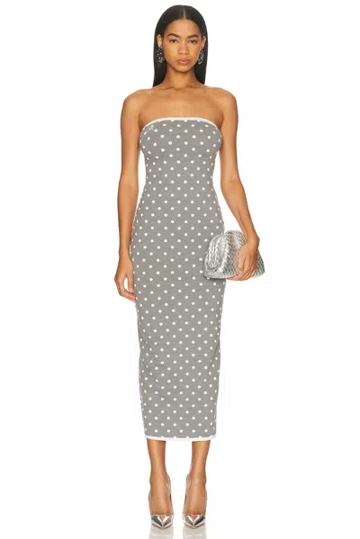 Rowen Rose Polka Dots Bustier Dress In Gray