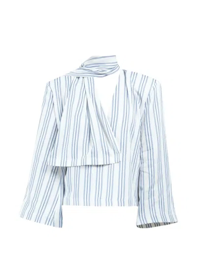 Rowen Rose Striped Scarf Shirt In Blue