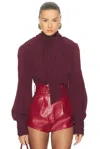 Rowen Rose Tie Neck Blouse In Brown