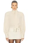 Rowen Rose Tie Neck Blouse In Neutral
