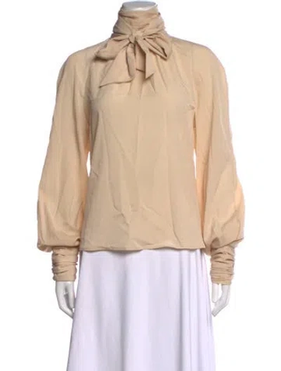 Pre-owned Rowen Rose Tie Neck Long Sleeve Blouse In Neutrals