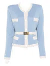 Rowen Rose Two-tone Belted Cardigan In Blue
