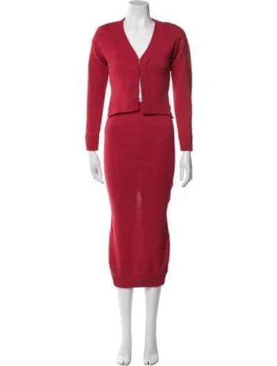 Pre-owned Rowen Rose Virgin Wool Skirt Set In Red