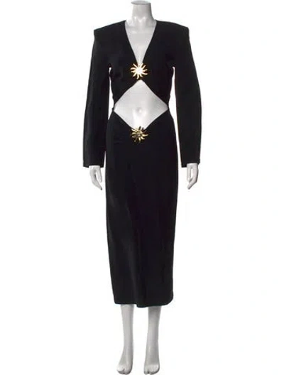 Pre-owned Rowen Rose V-neck Long Dress In Black