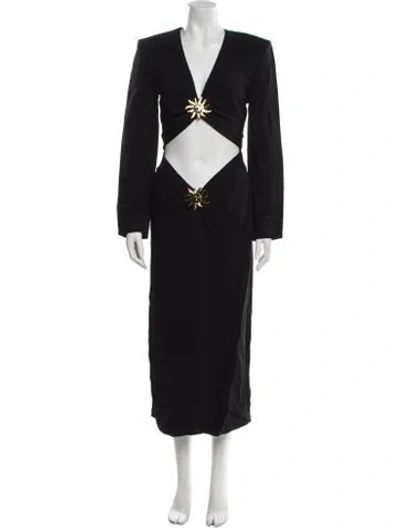 Pre-owned Rowen Rose V-neck Long Dress In Black