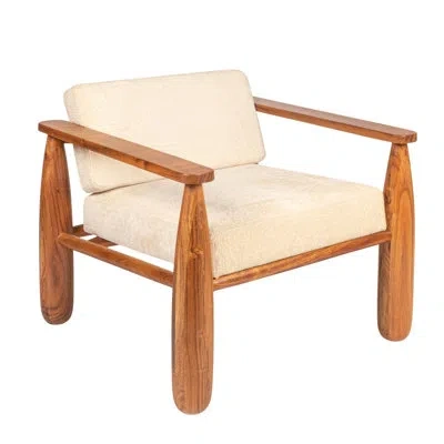 Rowena Interiors Acacia Wood And Crushed Velvet Arm Chair In Ivory