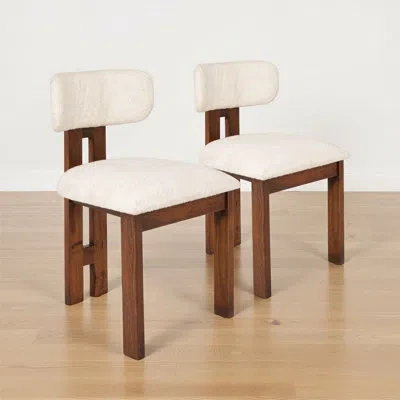 Rowena Interiors Acacia Wood Dining Chair With Upholstered Seat (set Of 2) In Ivory,natural