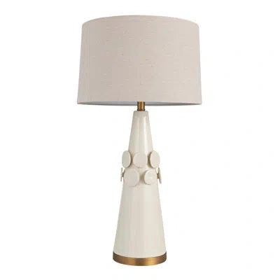 Rowena Interiors Adeline Stoneware Conical Table Lamp With Cream Crackle Glaze And Natural Linen Shade