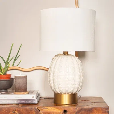Rowena Interiors Adeline Stoneware Globe Table Lamp With Cream Crackle Glaze And Natural Linen Shade