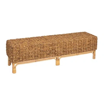 Rowena Interiors Arie Oversized Woven Water Hyacinth And Rattan Bench In Brown