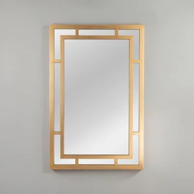 Rowena Interiors Berlin Vintage Glass Wall Mirror With Geometric Art Deco Wood Frame In Gold