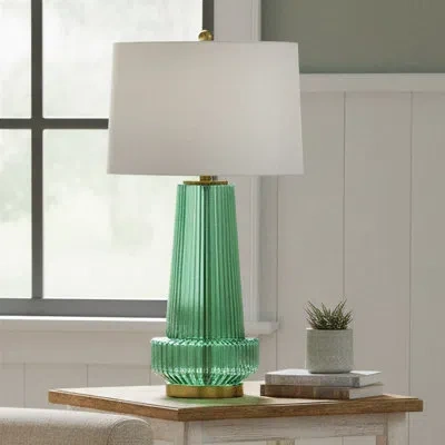 Rowena Interiors Bernadette Ribbed Glass Table Lamp With Tapered Drum Shade In Green