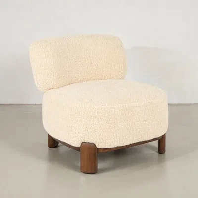 Rowena Interiors Boucle Accent Chair With Wood Base And Textured Upholstery In Neutral