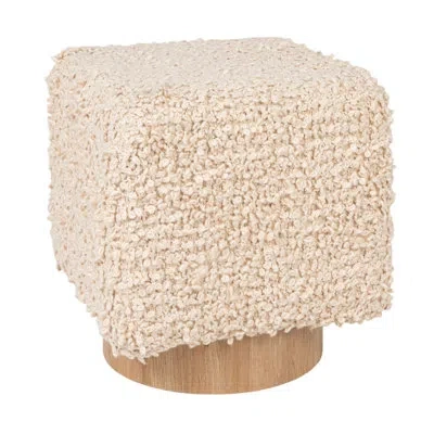 Rowena Interiors Carmel Bouclé Upholstered Cotton Woven Stool With Light Wood Base In Ivory