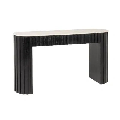 Rowena Interiors Como  Fluted Mango Wood Console Desk Table With Oval Marble Top In Black