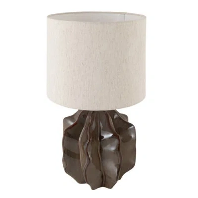 Rowena Interiors Contemporary Ceramic Table Lamp With Sculptural Base And Fabric, Grey And Cream In Brown