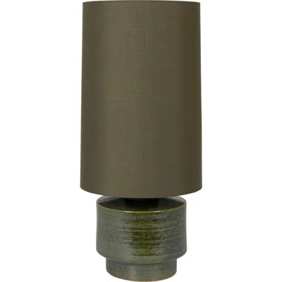 Rowena Interiors Cream Stoneware Table Lamp With Linen Shade In Olive Green