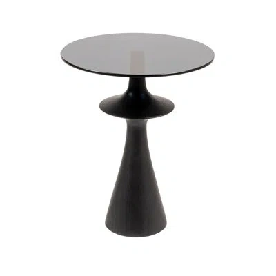 Rowena Interiors Fulton Round Glass And Mango Wood Accent Table In Black