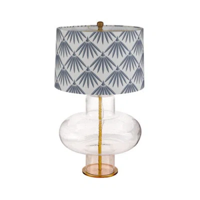 Rowena Interiors Glass & Linen Table Lamp With Metal Band Base In Multi