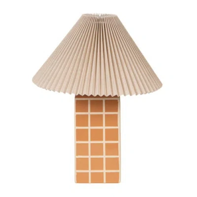 Rowena Interiors Grid-pattern Table Lamp With Pleated Shade In Orange