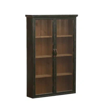 Rowena Interiors Harlow Wood And Glass Display Cabinet With 3 Shelves And 2 Doors In Black;brown