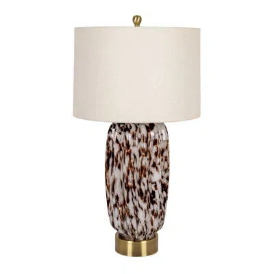 Rowena Interiors Ines Art Glass Table Lamp With Gold Base In Brown;ivory