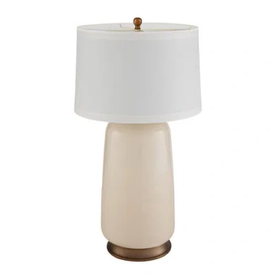 Rowena Interiors Ivory Glass Table Lamp With Linen Shade And Metal Base In Neutral