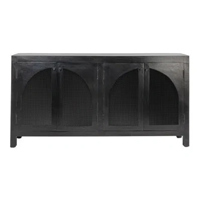Rowena Interiors Mango Wood & Cane Arched Door Sideboard Cabinet In Black