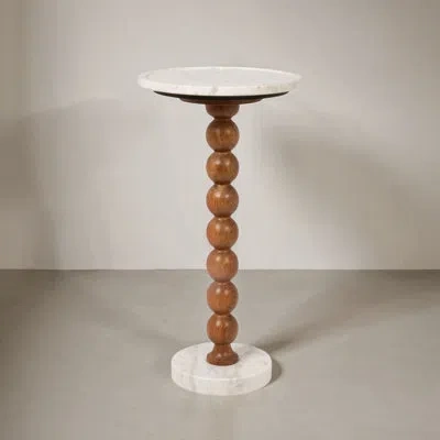 Rowena Interiors Mango Wood Bead Ball And Marble Drink Table In White