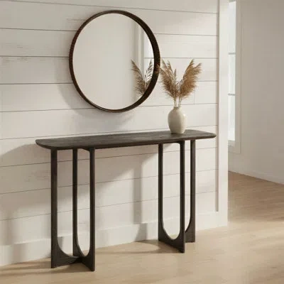Rowena Interiors Mango Wood Console Table With Sculptural U-shaped Legs In Black