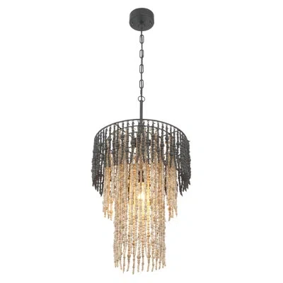 Rowena Interiors Marin Chandelier In Matte Black;natural