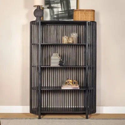 Rowena Interiors Milo Mango Wood Slatted Bookcase With 4 Shelves In Black