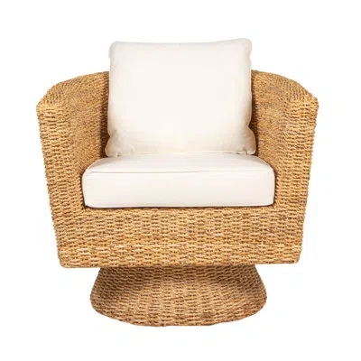Rowena Interiors Miramar Acacia Wood And Water Hyacinth Swivel Chair In White