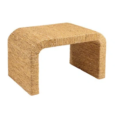 Rowena Interiors Miramar Woven Water Hyacinth And Acacia Wood Bench With Waterfall Edge In Tan