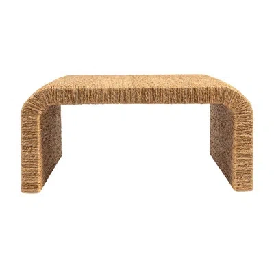 Rowena Interiors Miramar Woven Water Hyacinth & Acacia Wood Coffee Table With Waterfall Edge In Brown