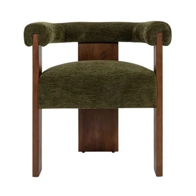 Rowena Interiors Modern Barrel Back Accent Chair With Velvet Upholstery And Wood Frame In Green