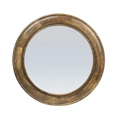 Rowena Interiors Monroe Round Carved Wood Framed Wall Mirror With Hobnail Detail In Dark Brown Wood