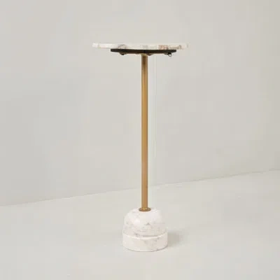 Rowena Interiors Natural Agate And White Marble Pedestal Drink Table With Gold Post