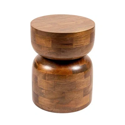 Rowena Interiors Noah Round Mango Wood Stacked End Grain Accent Table, Walnut Finish