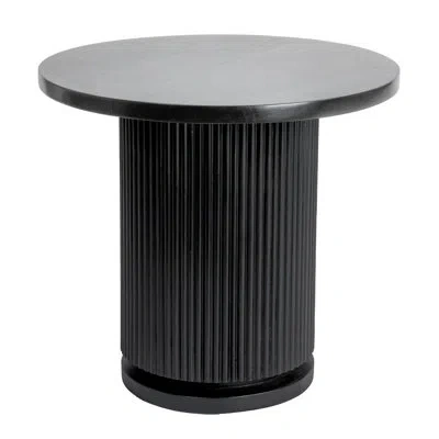 Rowena Interiors Octavia Round Mango Wood Ribbed Pedestal End Table In Black