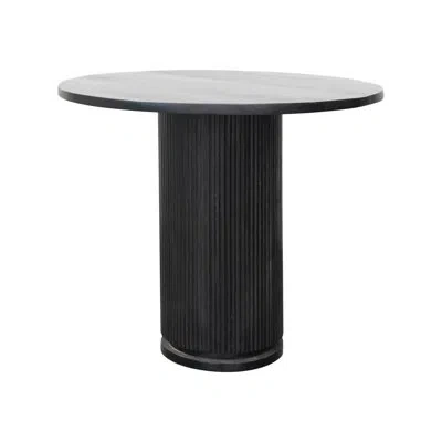 Rowena Interiors Octavia Round Mango Wood Table With Ribbed Base In Black