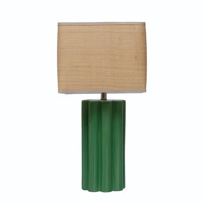 Rowena Interiors Paisley Stoneware Table Lamp With Fluted Base And Raffia Shade In Green