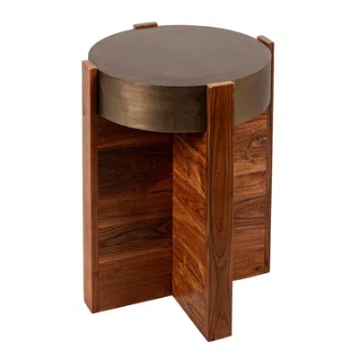 Rowena Interiors Phoenix Acacia Wood Side Table With Metal Top In Brown